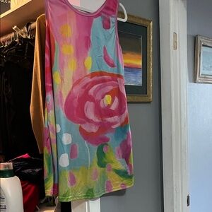 Bright Abstract Floral Sleeveless Dress - Pink Multi
